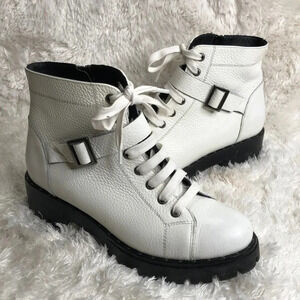 TOSCA BLU White Leather Combat/Moto Boots